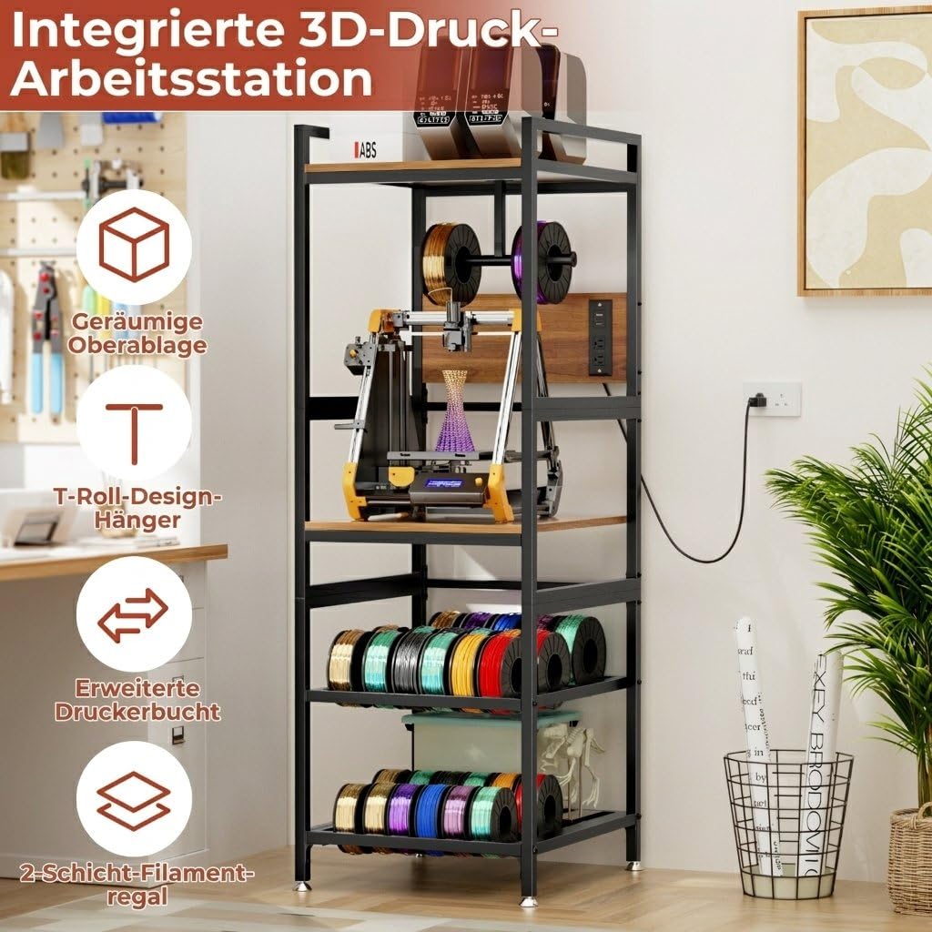 Taikonaut 3D-Druckerständer, 3D-Drucker Regal, Filamentaufbewahrung, Metallrahmen, T-förmiger Filamenthalter, Stromanschlussbereich, offene Druckerarbeitsstation für Zuhause und Werkstatt