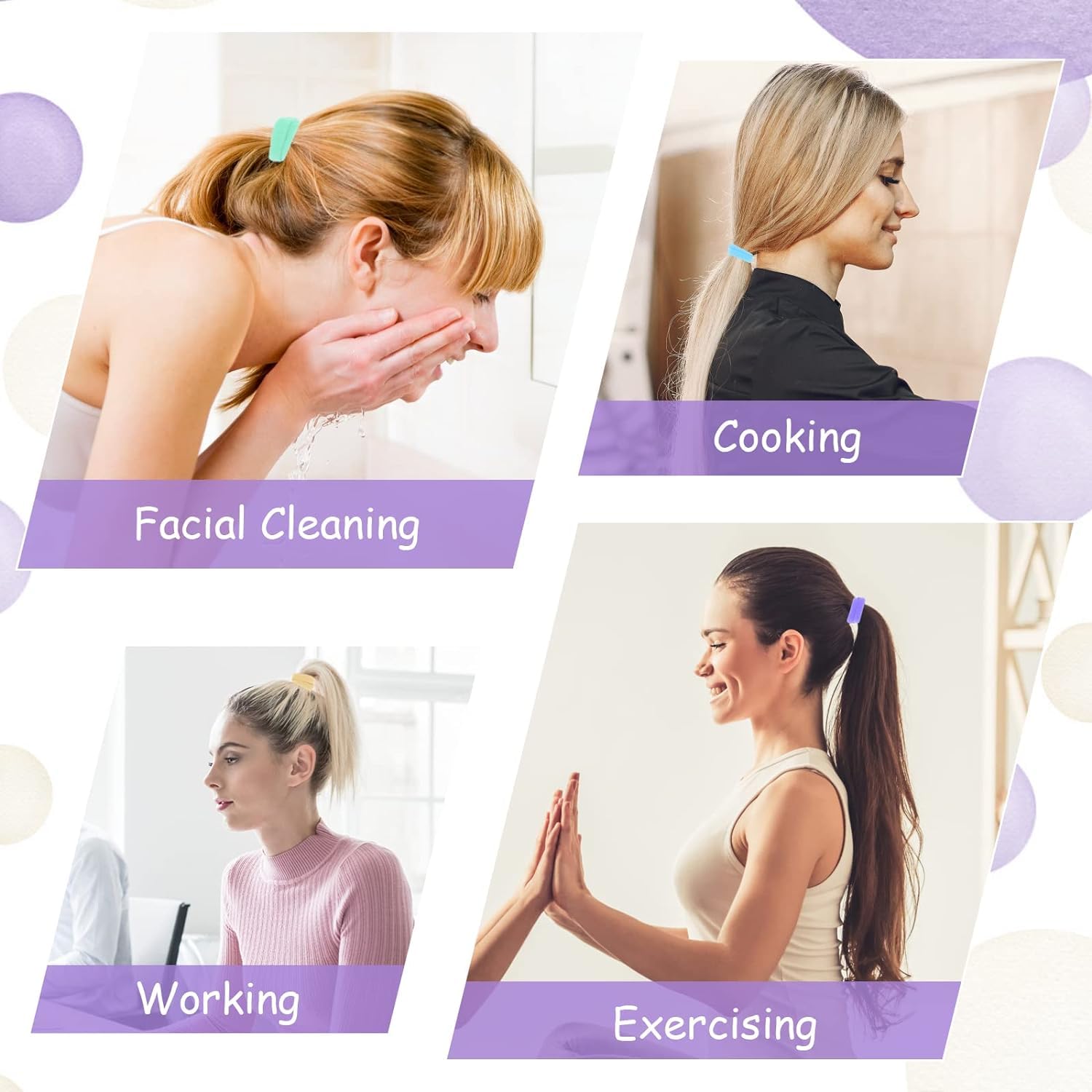 Cintas coloridas para el cabello para mujeres y niñas, 100 bandas de algodón sin costuras para cabello grueso y fino, soportes suaves para cola de caballo, sin arrugas, sin dañar el cabello elásticos