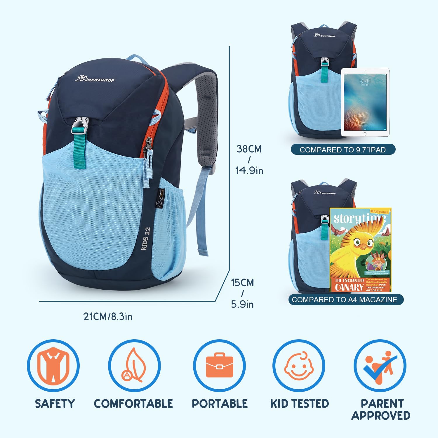 Mountaintop 8L/12L Cartable Fille Garcon Primaire Sac à Dos Enfant
