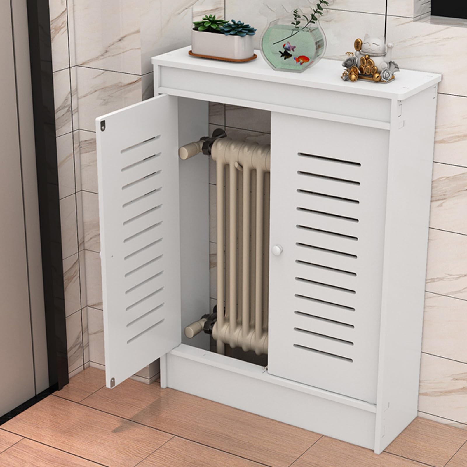 Generico Mobiletto copritermosifone con Ante, Elegante mensola riscaldante per Soggiorno, Soluzione salvaspazio, Design Moderno (80x70x25 cm/31,5x27,6x9,8 Pollici)