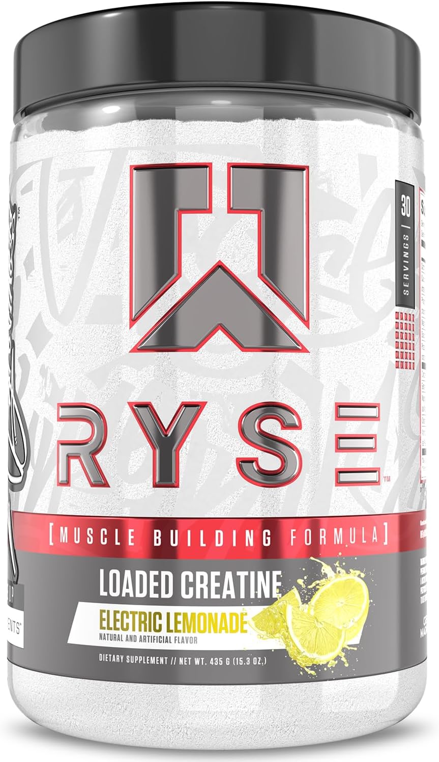 RYSE Loaded Creatine for Men & Women - Electric Lemonade - Muscle Building Formula with 3 Forms of Electrolytes, Betaine Anhydrous and Peak ATP - Strength, Power & Endurance Support - 30 Servings