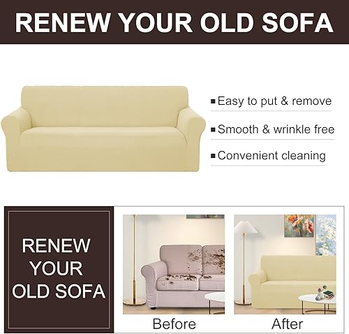 Miniatura 11 de U-NICE HOME Funda elástica para sofá de 2 plazas, funda protectora de muebles para sofá de 2 plazas, apta para mascotas (sofá biplaza, beige)