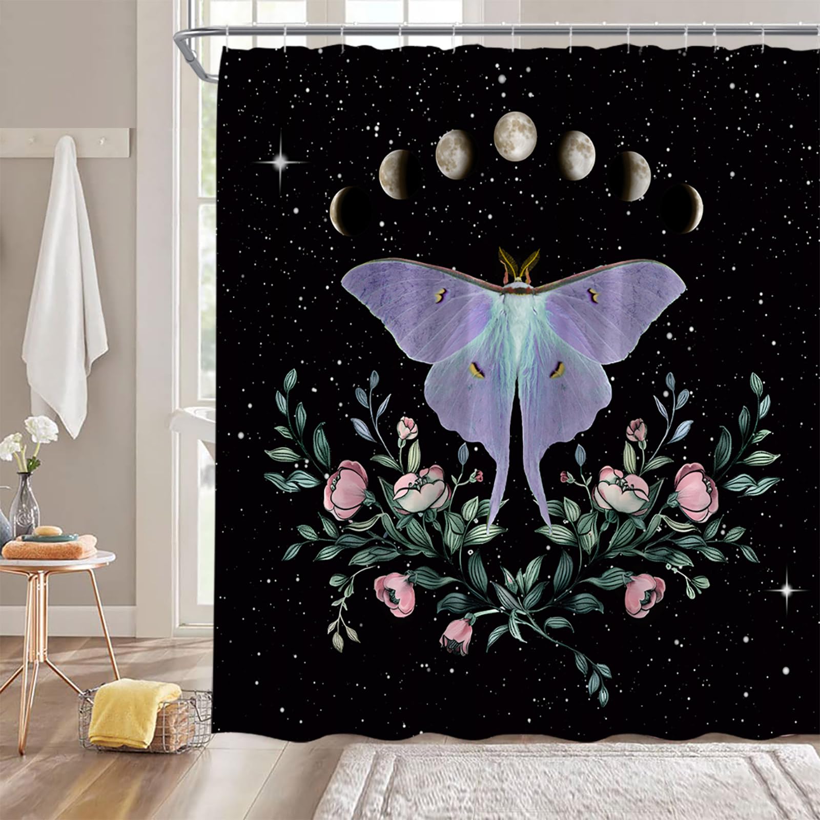 EOBTAIN Mushroom Shower Curtain - Boho Retro Design, Waterproof 69x70 Inch With 12 Hooks