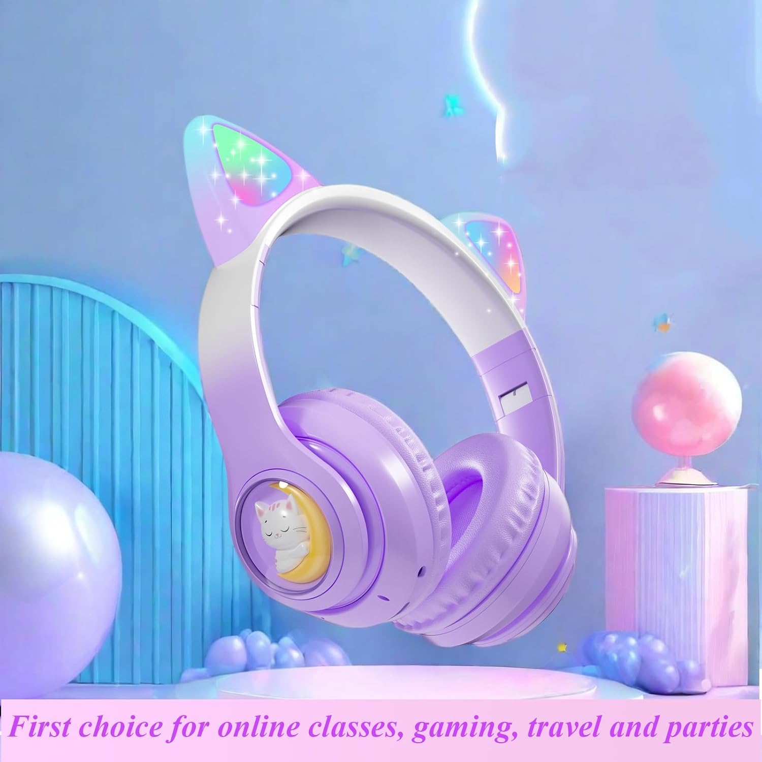 الذكي - سماعات راس لاسلكية للاطفال مع اضاءة LED على شكل اذن قط... - view 6