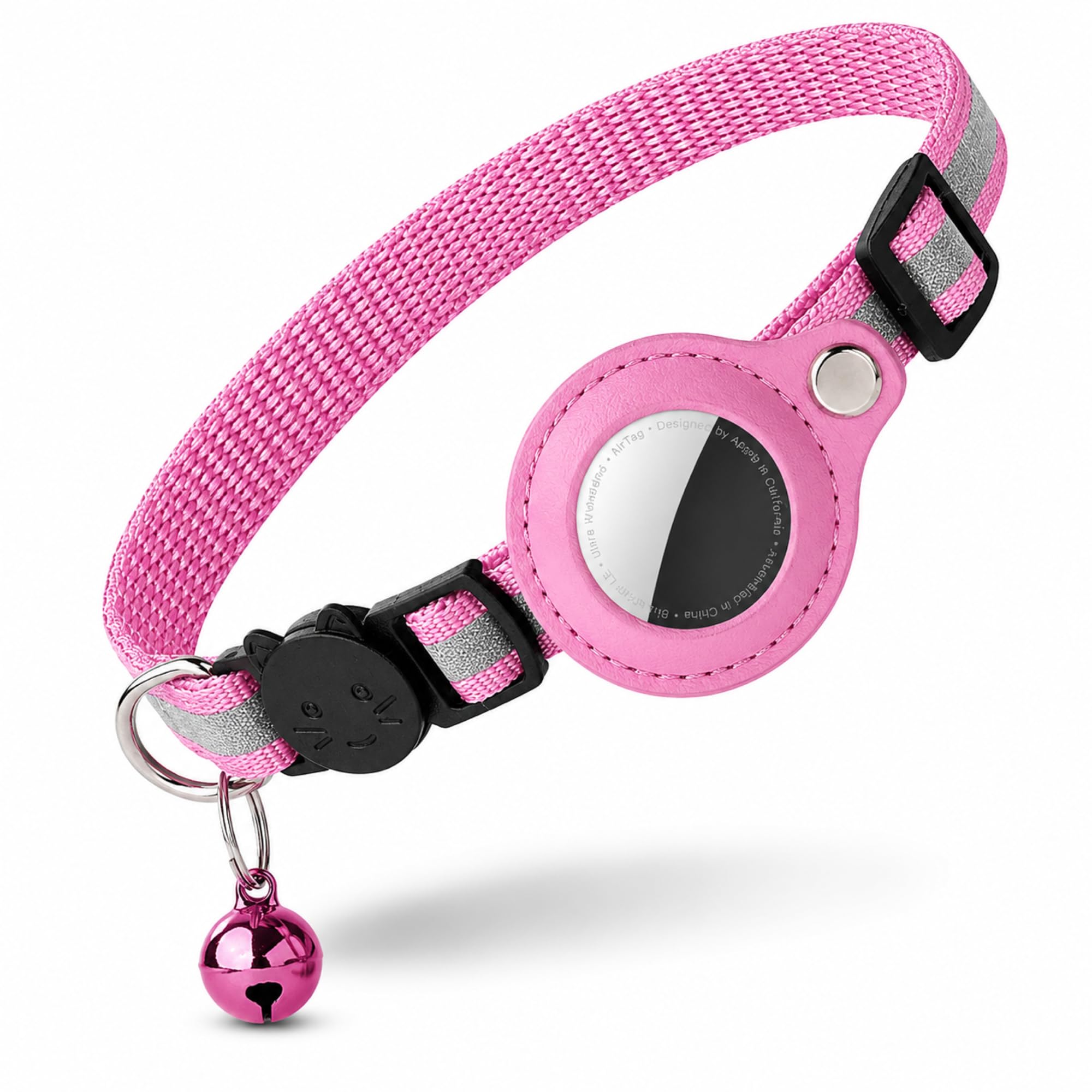 Airtag Cat Collar, Compatible with Apple Airtag, Anti-Choke Safety Buckle, Strong and Lightweight Nylon Material, Adjustable for Cats and Small Dogs, Pink