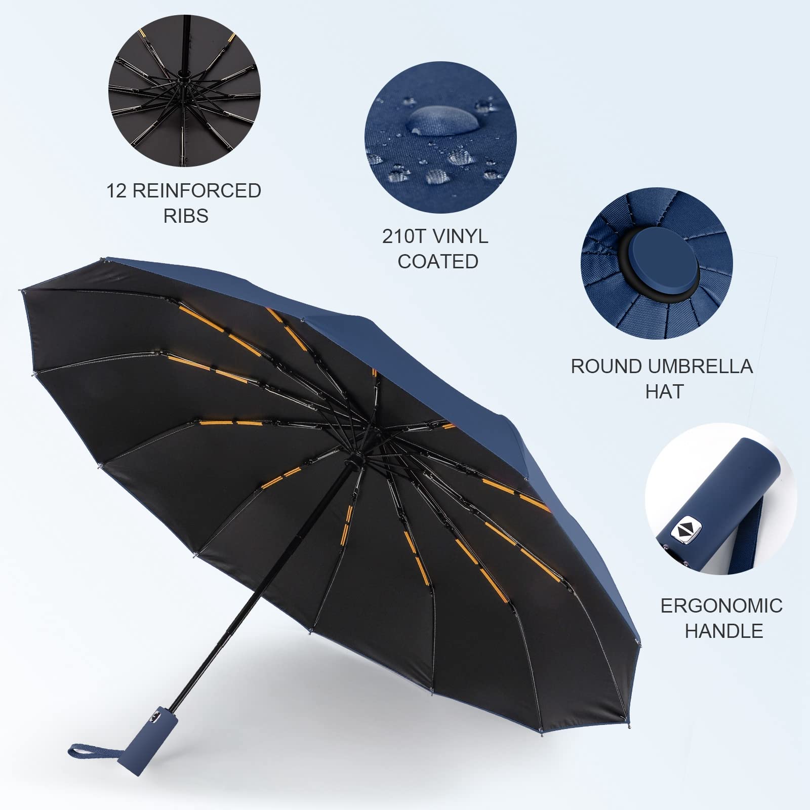LAMA Składany parasol, odwrócony parasol, wiatroszczelny, mocny, automatyczne otwieranie/zamykanie, anty-UV, kompaktowy, przenośny parasol podróżny z paskami odblaskowymi na deszcz, słońce