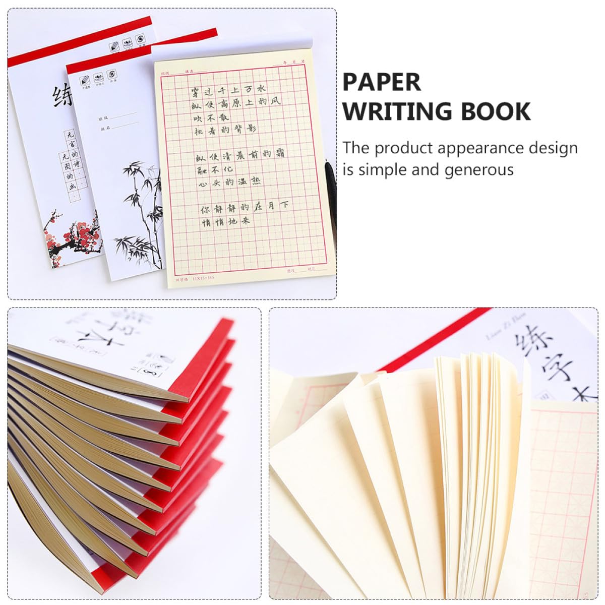 Cuaderno de Práctica de Caligrafía Papel de Escritura Tian Zi, 4 Unidades, Tamaño Pequeño, Papel Opaco Anti-tinta para Mejorar la Escritura de Caracteres Chinos Varios estilos