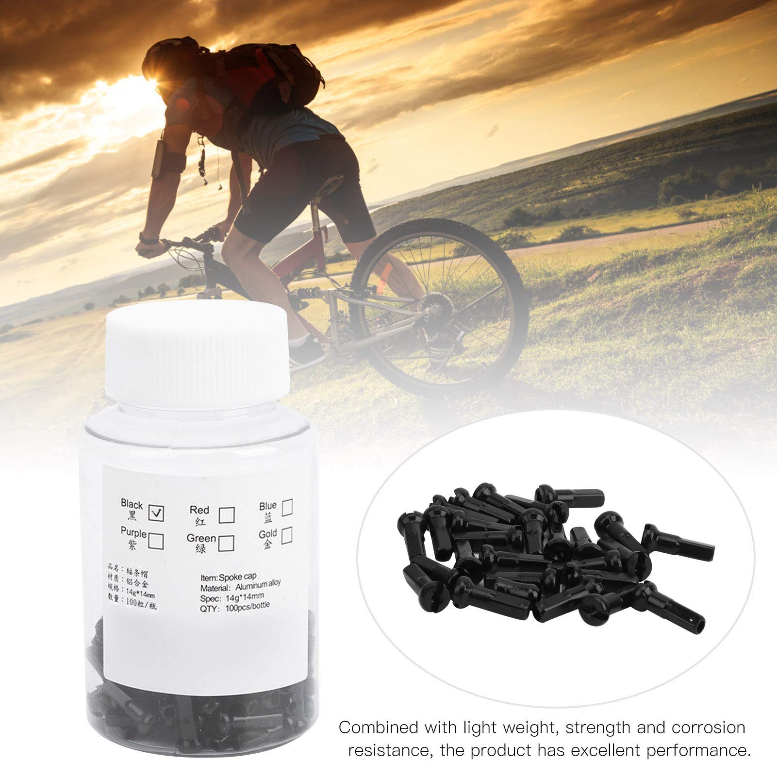 100 fundas para radios de bicicleta, pezón de aleación de aluminio, tapa de radios de bicicleta para radios de bicicleta con diámetro interior de 2 mm, color negro