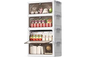 4 Tier Storage Organizers with Drawers - Foldable Stackable Storage Bins with Lids