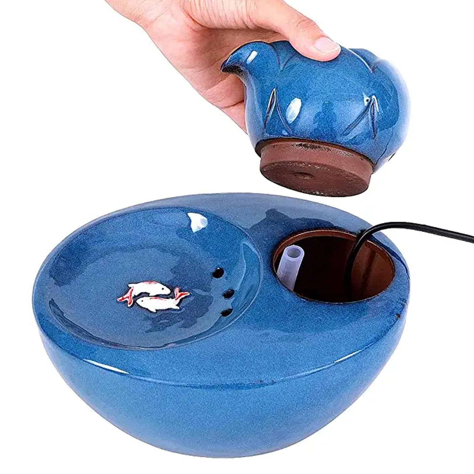 NGARY Fontana d'Acqua per Animali Domestici in Ceramica, Distributore d'Acqua per Animali Domestici da 1,0 Litri con Filtri di Ricambio, Funzionamento Ultra Silenzioso, per Cuccioli E Gattini