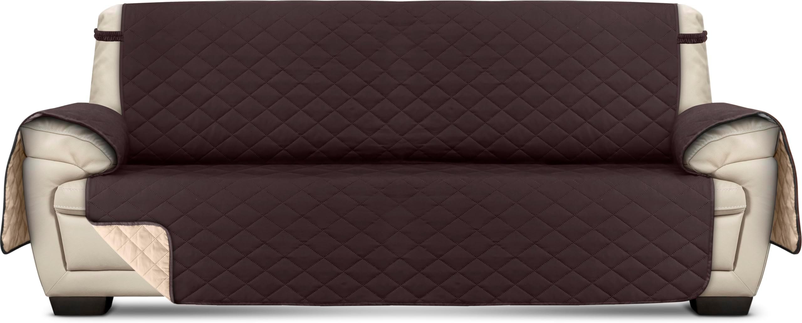 Utopia Bedding Reversible Couch Cover for 3 Cushion Couch, Water Resistant Sofa Cover, Furniture Protector with Foam Sticks and Elastic Straps for Kids Dogs Pets (Sofa, Chocolate/Beige)