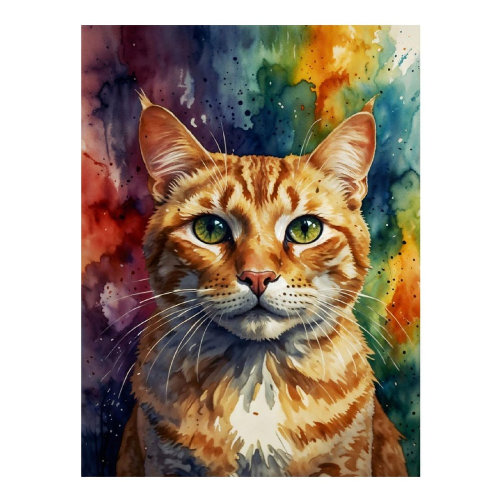POLIUAWS Orange Cat Watercolor Portrait Diamond Art Kits Adults Girls Birthday Presents Gem Arts and Crafts 12"x16" Diamond Painting