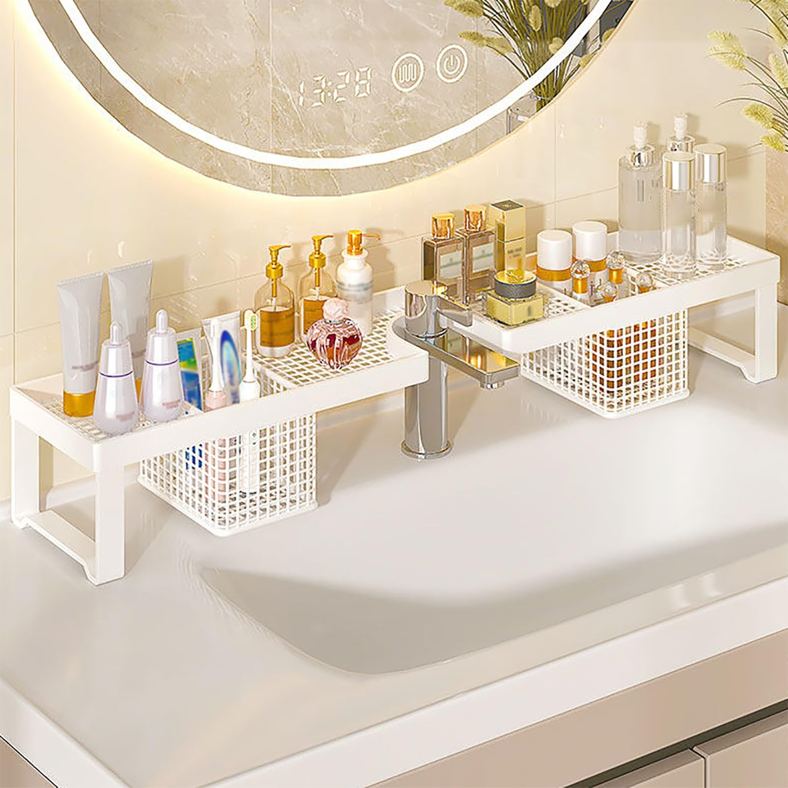 Waschbeckenablage Ohne Bohren, Bad Ablage Über Waschbecken, Stabile Konstruktion, Keine Montage Erforderlich, Guter Wasserablauf(White,80cm/31.5in)