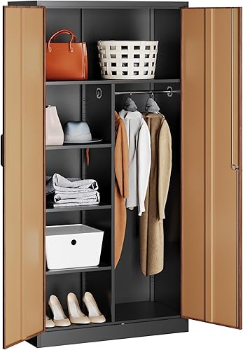Gabinete de Armario de Metal con Cerradura, Armario de 72" con Barra Colgante, Casillero de Almacenamiento con Cerradura, Gabinete de Almacenamiento