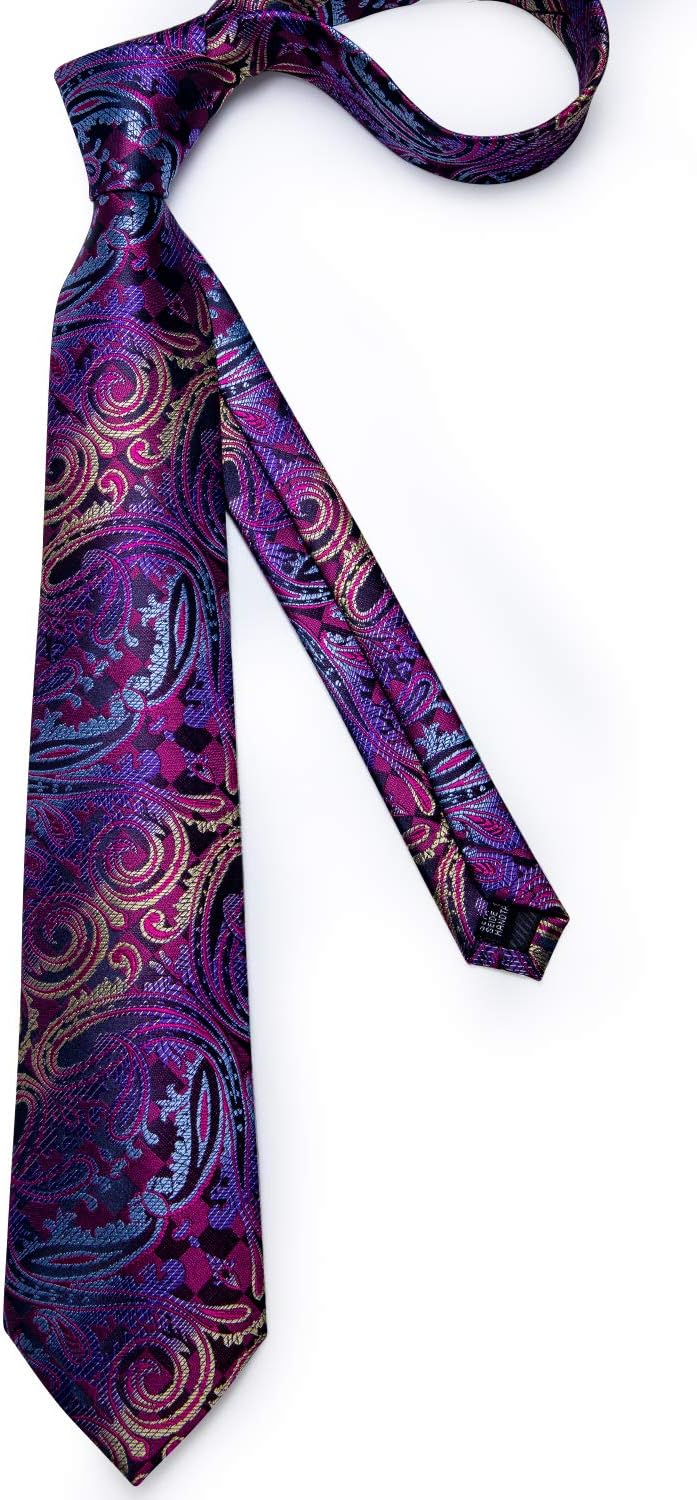 DiBanGu Mens Paisley Tie Set Silk Woven Jacquard Necktie and Pocket Square Cufflinks Gift Set for Wedding Bussiness - Image 7