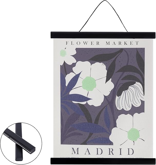 Magnetic Poster Hanger Frame, Wooden Magnetic Poster Hangers 21cm, Light Wood Poster Hangers for Posters, Prints, Canvas Artwork (Black-21cm)