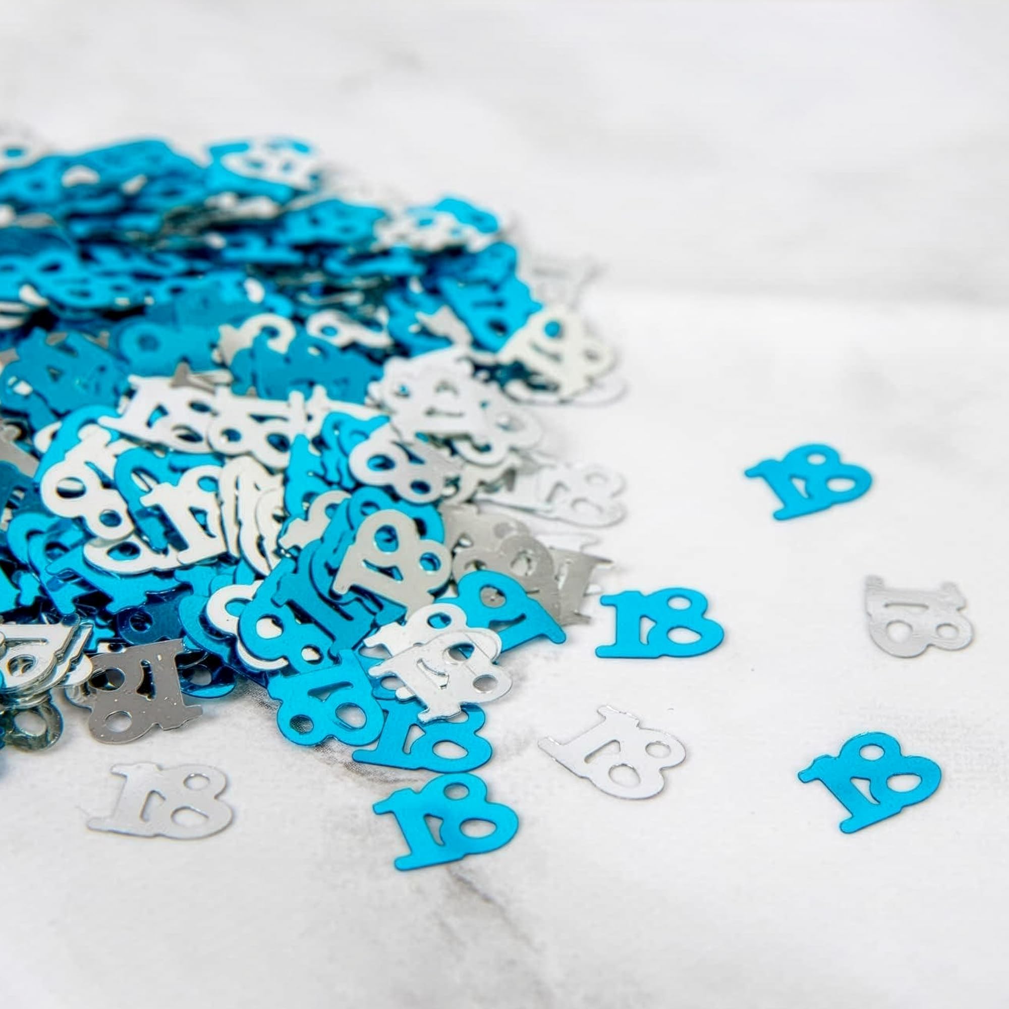 SHATCHI 28g Blue & Silver 18th Birthday Confetti Foil Metallic Glitz Table Scatter Sprinkles Age Bday Party Decorations, 12mm