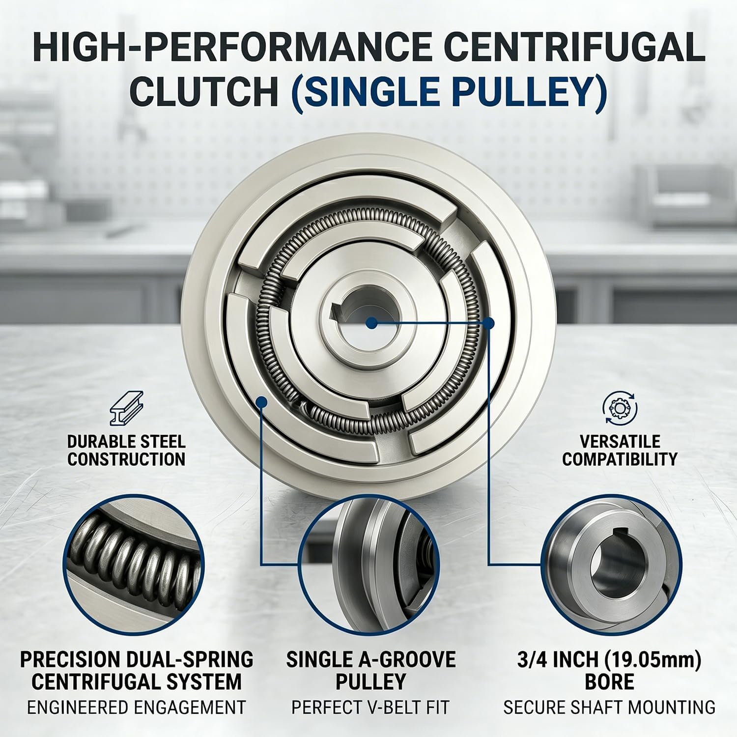 Centrifugal Clutch 5 Inch, Replacement for Wacker VP1340 VP1350 VP1750 Plate Compactors & Honda GX160 GX200 Engines, 3/4" Bore 1/2" V-Belt 5" Single Pulley Clutch