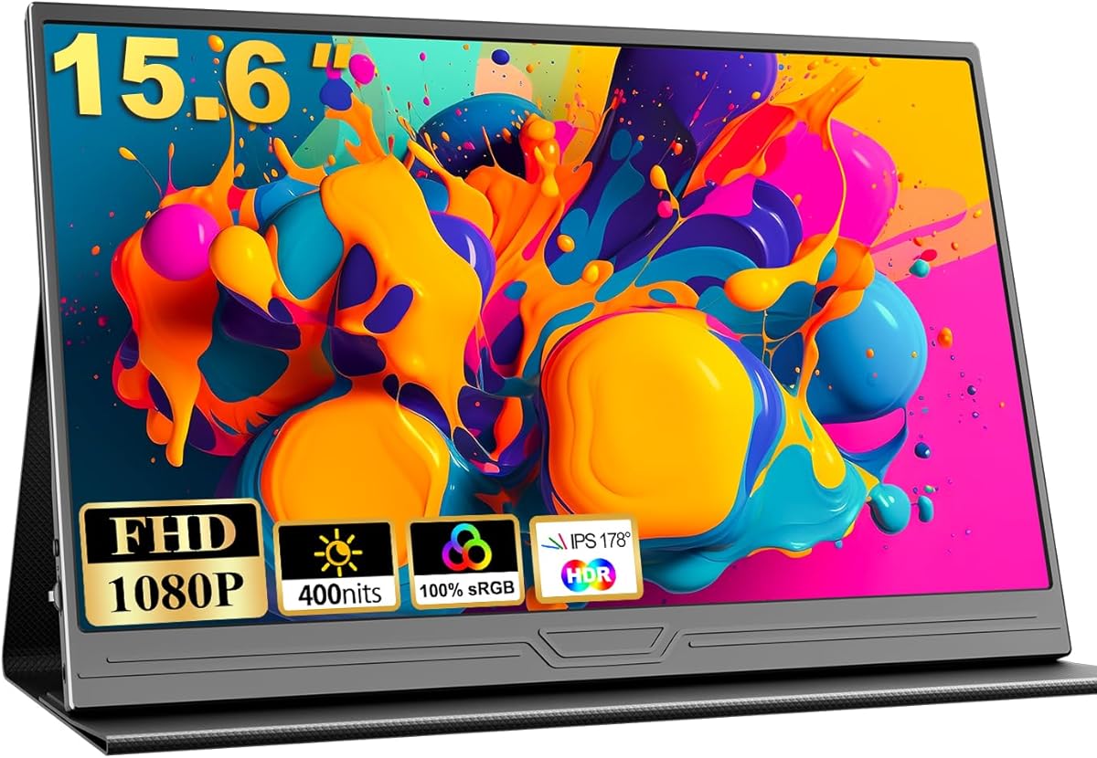 Portable Monitor, 15.6 inch 1080P FHD IPS Second External Monitor with USB-C Mini HDMI Port, Second Screen Compatible with PC, Laptop, MacBook, Gaming Device