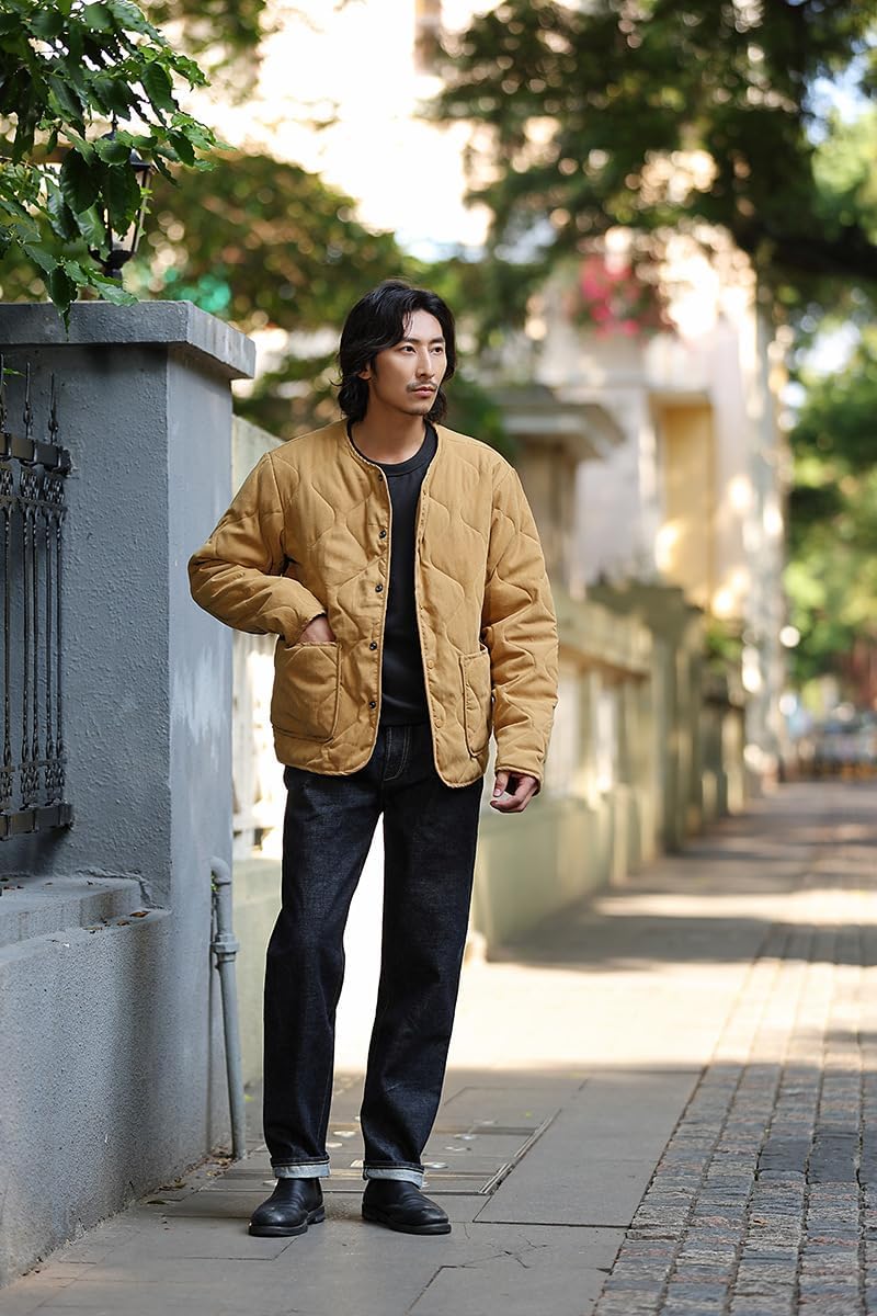 [Caividom] キルティングジャケット メンズ レトロ アウター 厚手インナー可 マルチポケット 肩パッド付き オールシーズン