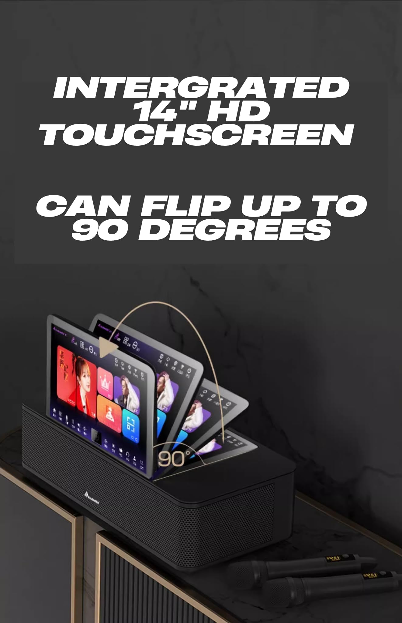 Macchina per karaoke per adulti, con schermo tattile da 14 pollici, sistema audio karaoke con 2 microfoni wireless, display con testi, lettore multimediale portatile, KTV/Film/MP3/Bluetooth