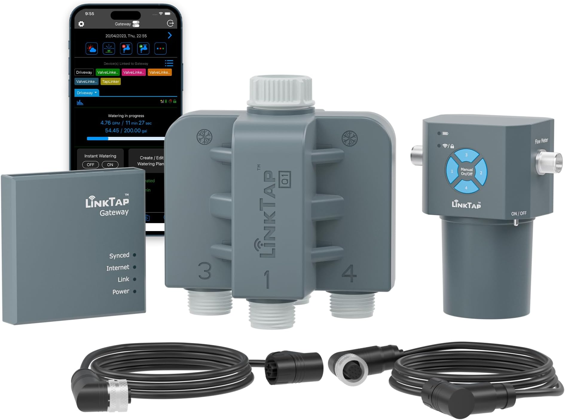 Q1 4-Zone Wireless Water Timer & Gateway, Equals Four G2S Smart Hose Timers