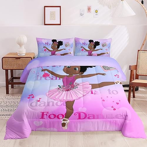 Miniatura 3 de HOSIMA Juego de edredón mágico para niña negra, juego de edredón afroamericano para niñas y adolescentes, una niña a la que le gusta bailar ballet