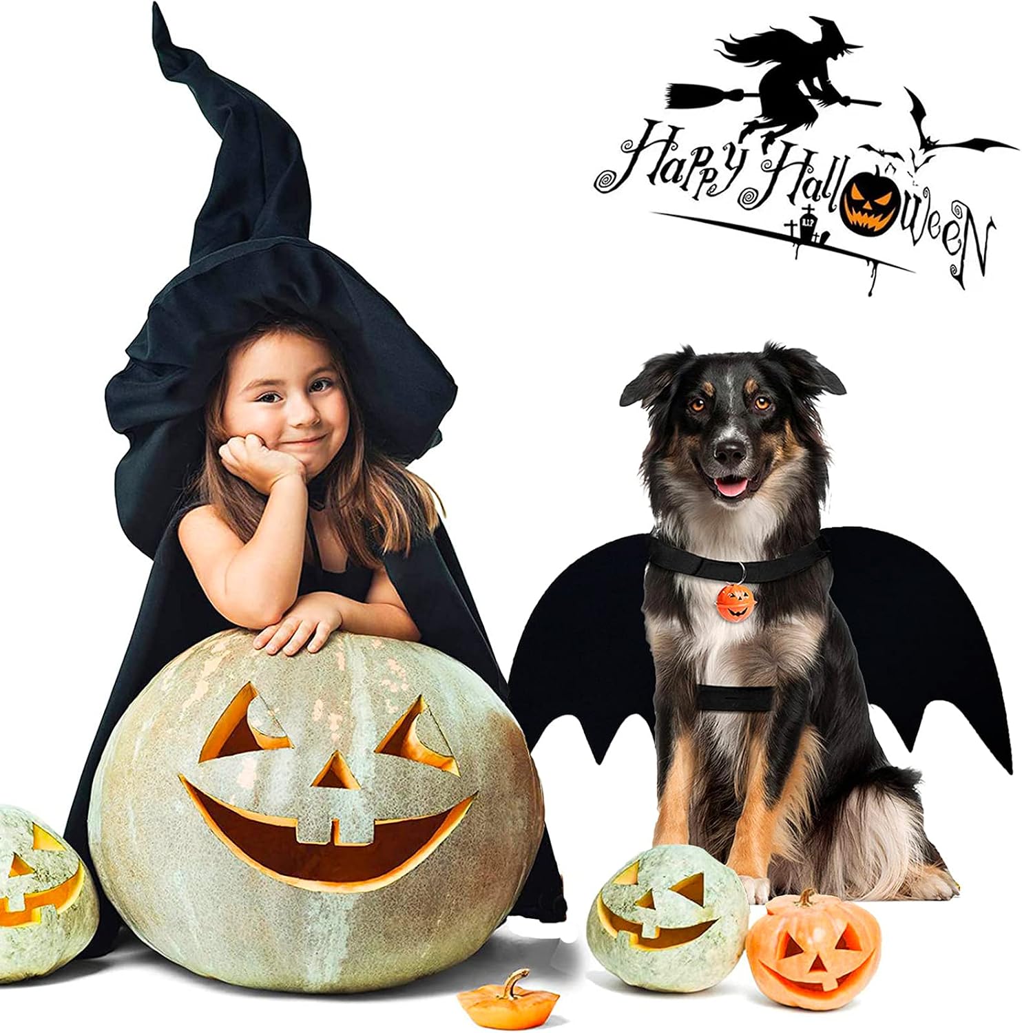 Dog Bat Wings, Pet Halloween Costume for Medium Large Dogs Funny Dog Clothes with Leads and Pumpkin Bells Puppy Dress Up Halloween Decorations Apparel (X-Large) image 3