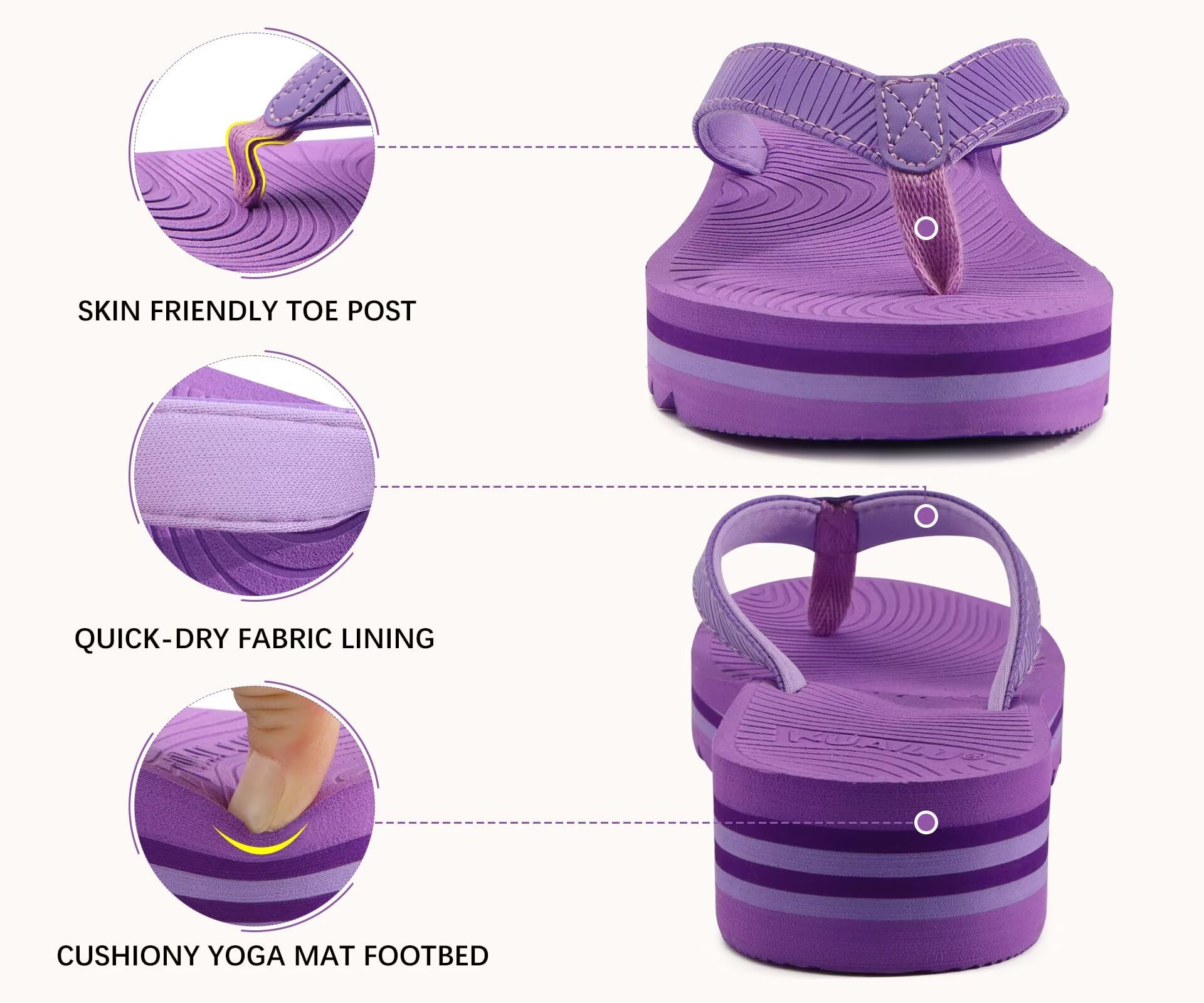 KuaiLu Flip Flops Femme Mode Yoga Mat Plateforme Léger Tongs Sandales Dressy Été Plage Frauen Tongue, Coussin Doux Lit Caoutchouc Semell EU36-43