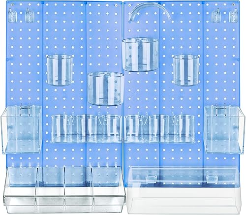 Azar Displays 900944-BLU - Kit organizador de pared multiusos de 24 piezas con dos paneles y surtido de accesorios ganchos, compartimento divisor,