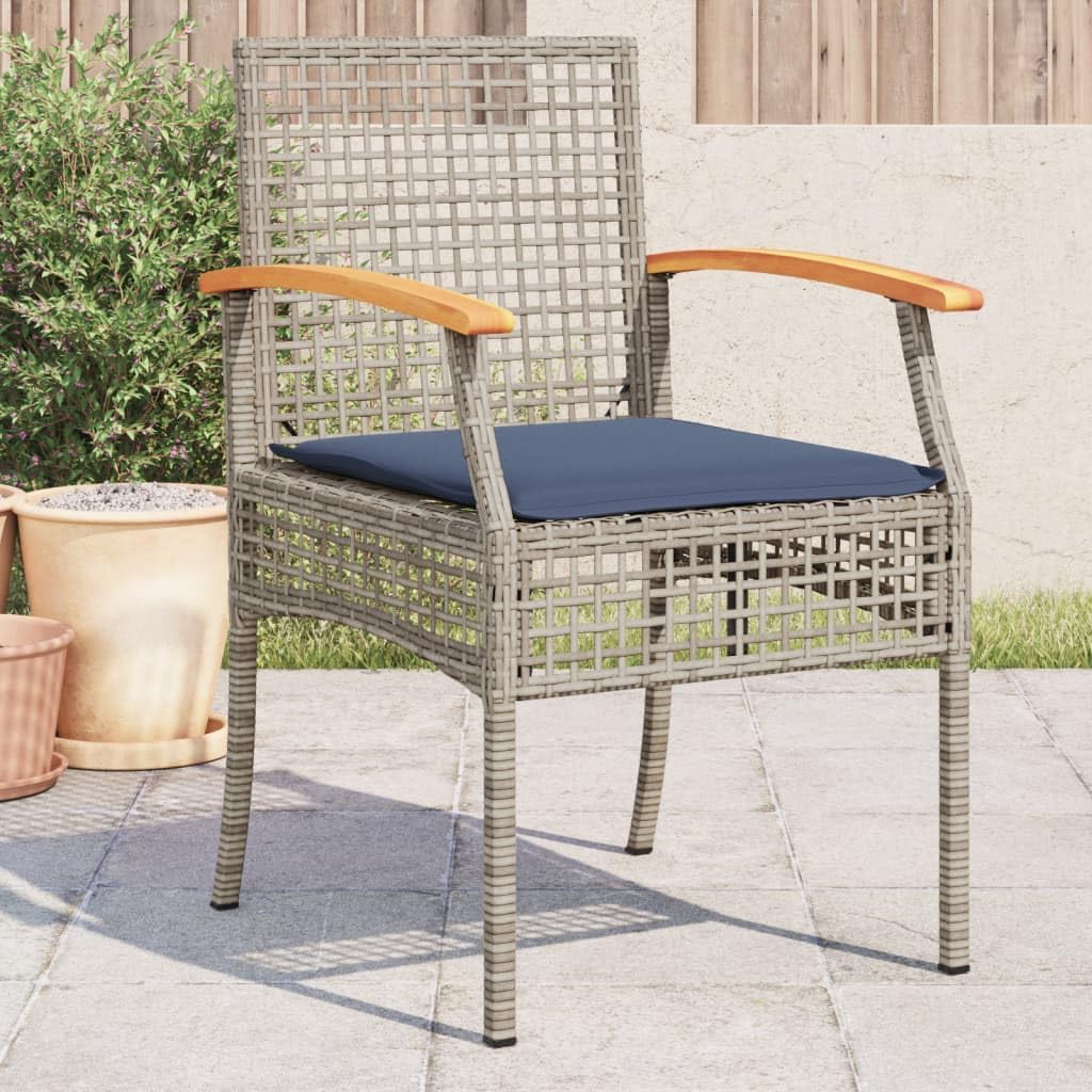 vidaXL Patio Chairs with Cushions 4 Pcs, Outdoor Dining Chair, Patio Furniture for Garden Balcony Backyard, Gray Poly Rattan Acacia Wood