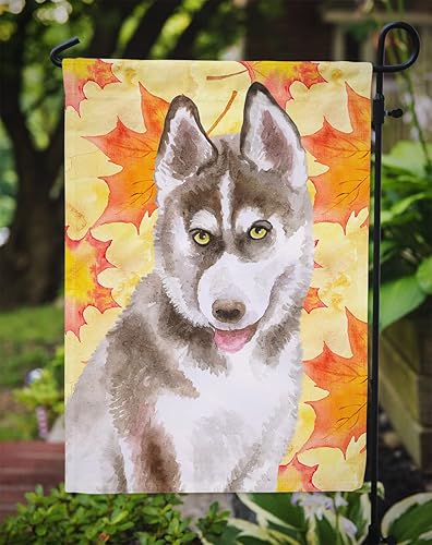 Miniatura 3 de Caroline's Treasures BB9957GF - Bandera de jardín de otoño gris de Husky siberiano, bandera amarilla para buzón, bandera decorativa para patio