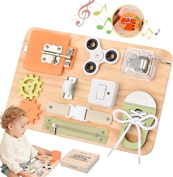 Potatomato Montessori Toys for Tooddlers-Wooden Busy Board - Educational Fidget Toy for Baby - Sensory Toys for Autistic Children - Preschool Activities - Fine Motor Skills Travel Toy for 3 4 Years