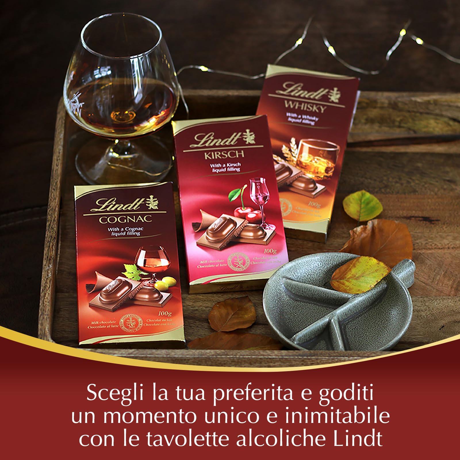 Lindt Tavoletta Cognac, Tavoletta di Cioccolato al latte ripiena al Cognac, Formato tavoletta 100g