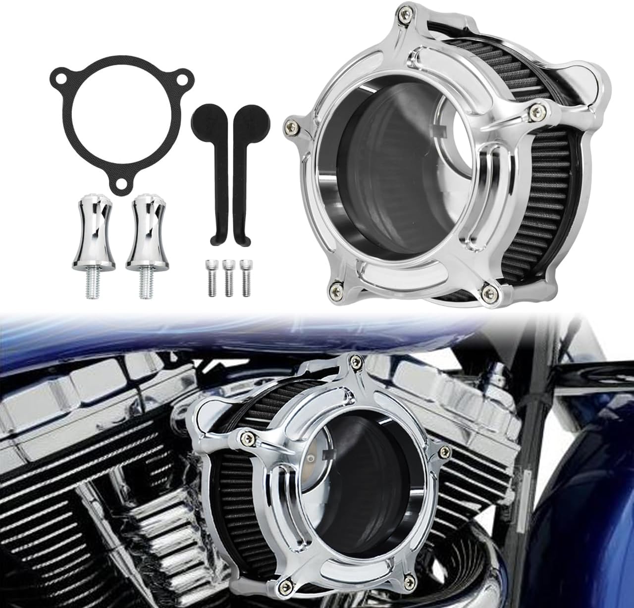 HDBUBALUS Motorcycle Air Filter Cleaner Intake Filter System Kit