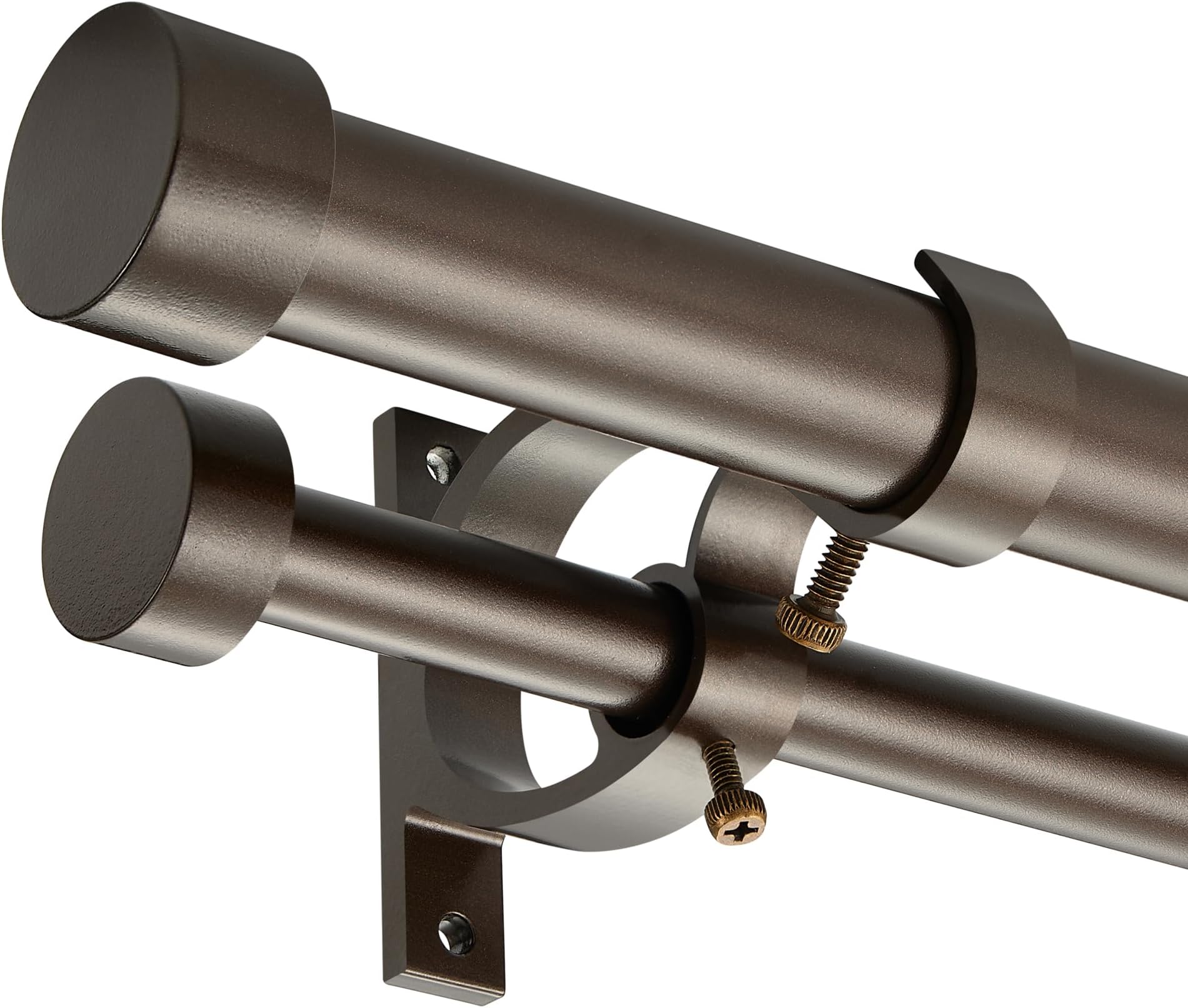 Dark Bronze Double Curtain Rods 36 to 72 Inches (3-6 Feet),1-Inches Front and 5/8 Inches Back Adjustable End Cap Double Window Drapery Rod for Drapes and Curtains