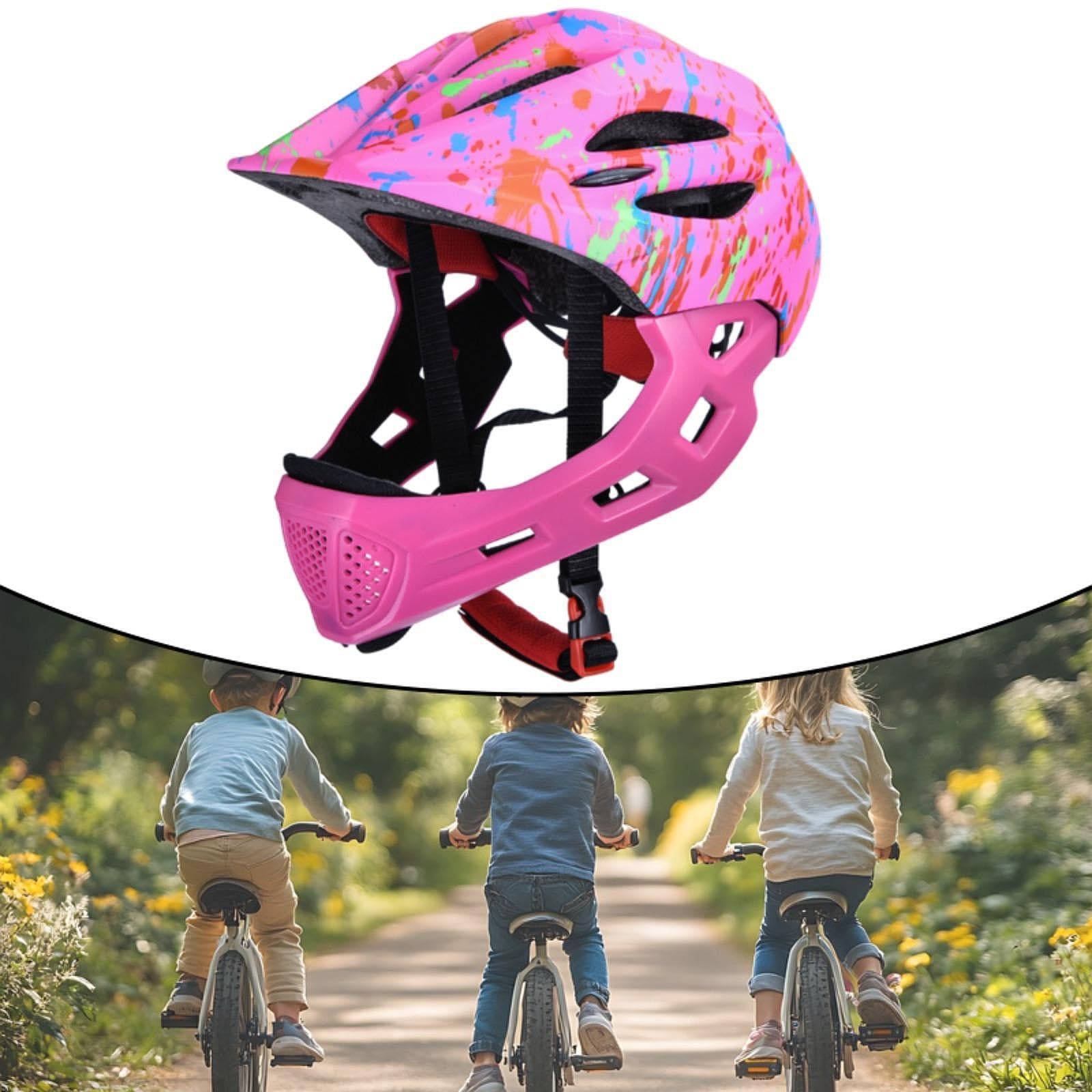 Casque de vélo, Casque Intégral Multi-Sports pour Enfant, avec Éclairage LED, pour Vélo, Trottinette, Skate et Roller, Taille Réglable 46-53 cm, Design Graffiti et Confort Respirant