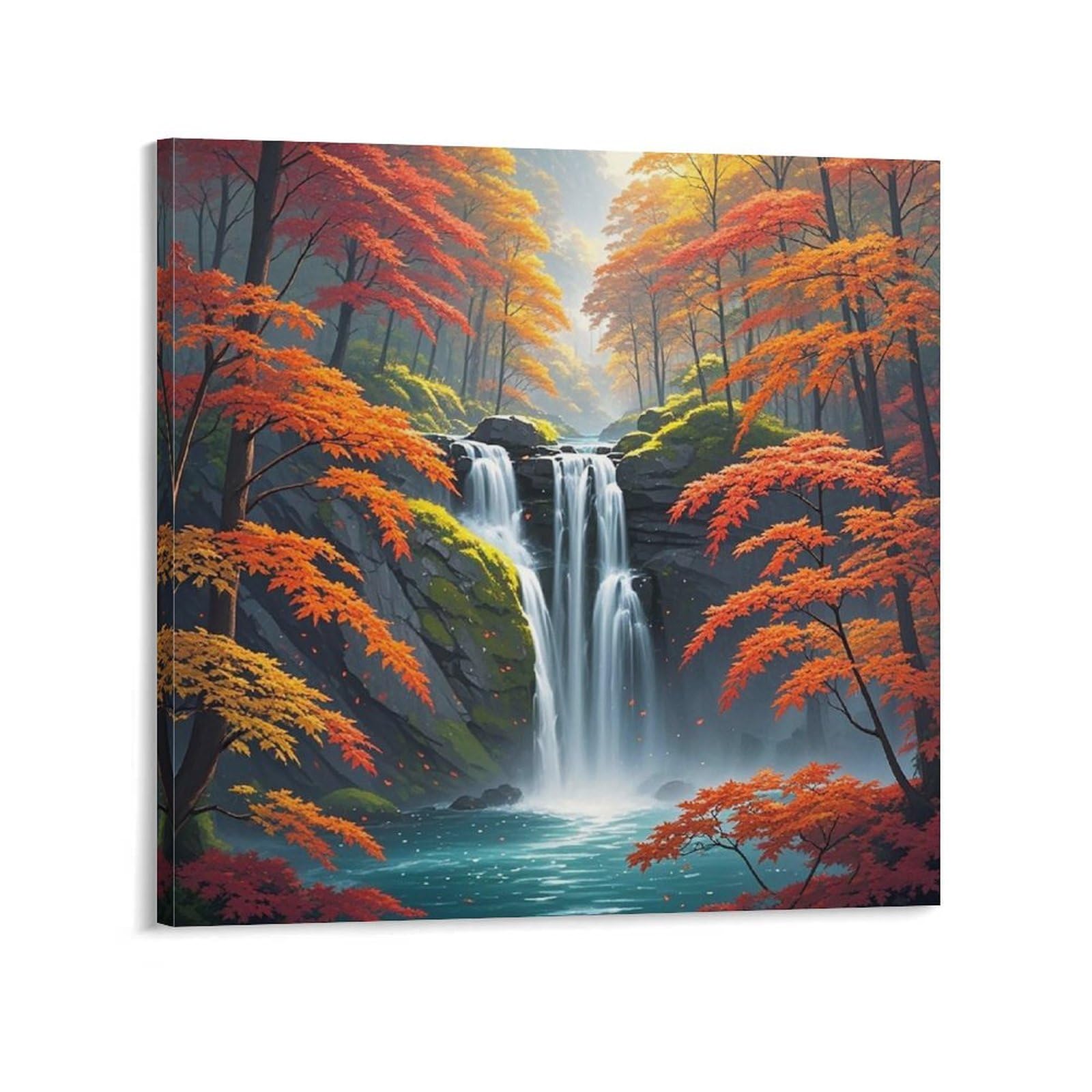 Toile murale abstraite arbres tropicaux rouges tableau carré 60x60
