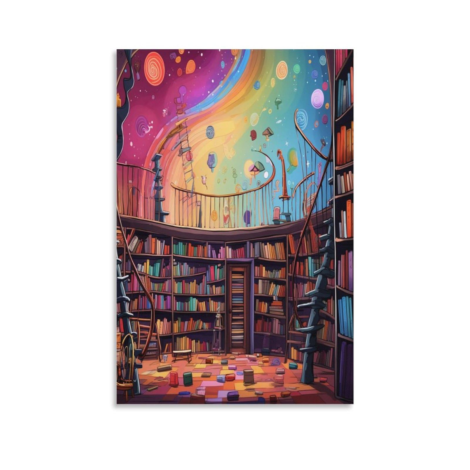 Cuadros en lienzo de estante de libros para decorar un salon elegante y acogedor 6