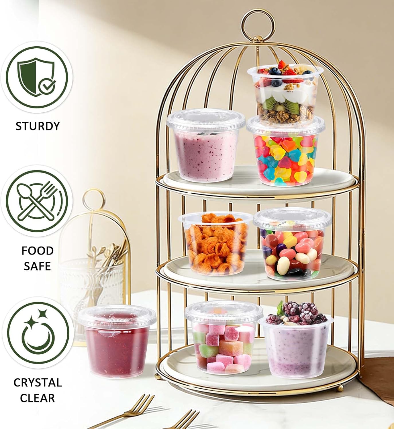 360 sets 5.5 oz Plastic Portion Cups with Lids - Sturdy Souffle Cups Jello Shot Cups with Lids, Clear Plastic Containers for Salad Dressing,Condiment and Dipping Sauce - Image 5