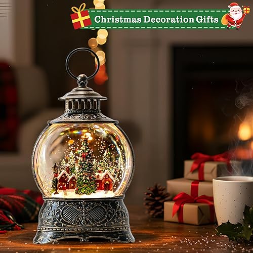 Miniatura 4 de Globos de Nieve Navideños Linterna de Agua con Aldea de Árbol de Navidad, Música y Temporizador de 6H, USB con Cable/Funciona con Batería, Linternas