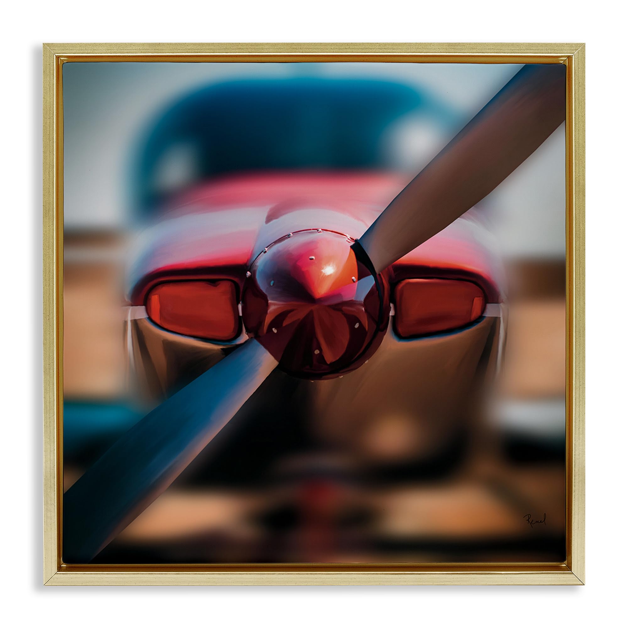Stupell Industries Metallic Gold (Matte) 'Red Aircraft Propeller', Floating Frame Canvas Art, Gold, 18 X 18 Inches, Easy To Hang And Sturdy, Made In Usa, By Renel Peters