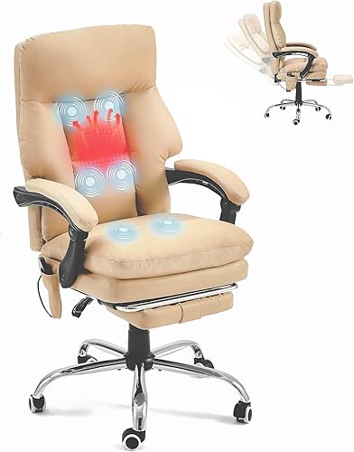 HOMREST Silla de oficina ergonómica con masaje de 6 puntos y calefacción, silla de escritorio ejecutiva ajustable con reposapiés retráctil, silla de