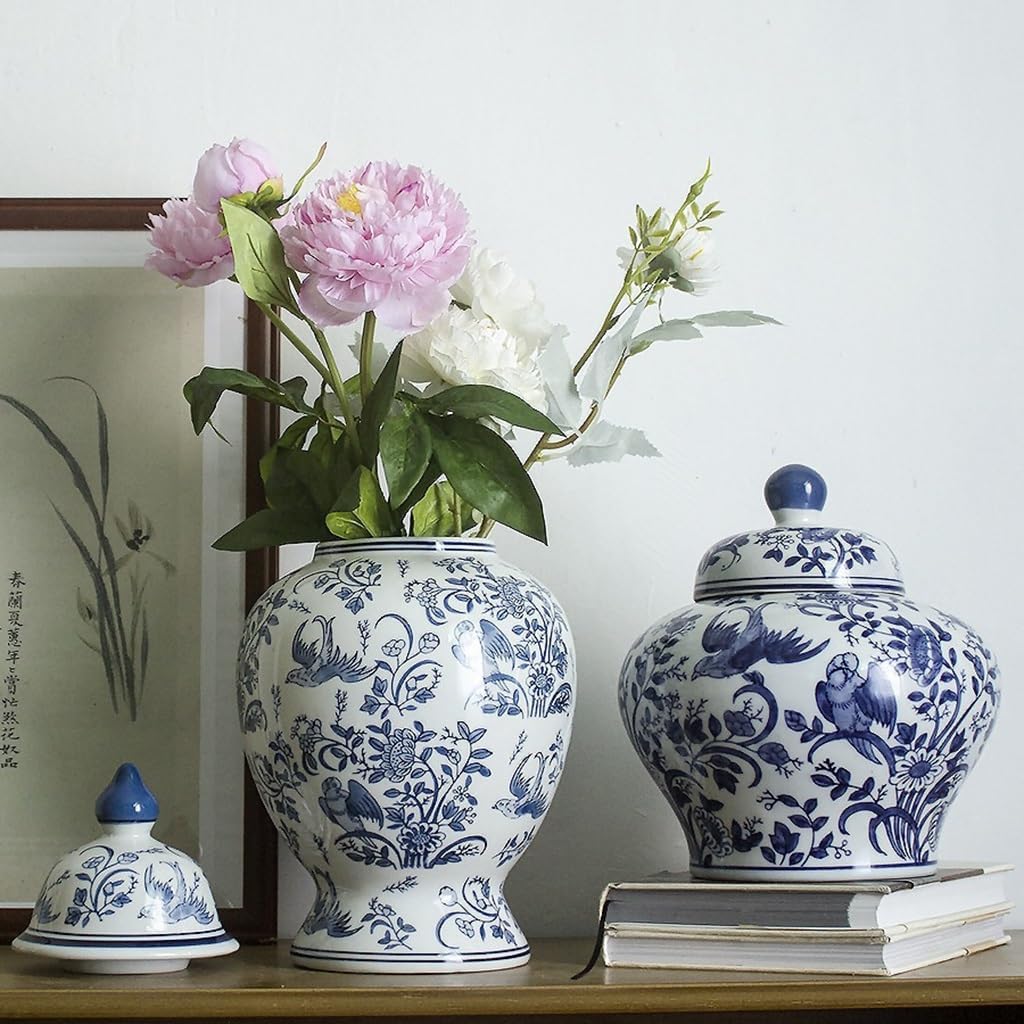 ボトル・瓶 中国の花瓶の陶磁器の装飾品、青い鳥の青磁の一般的な瓶