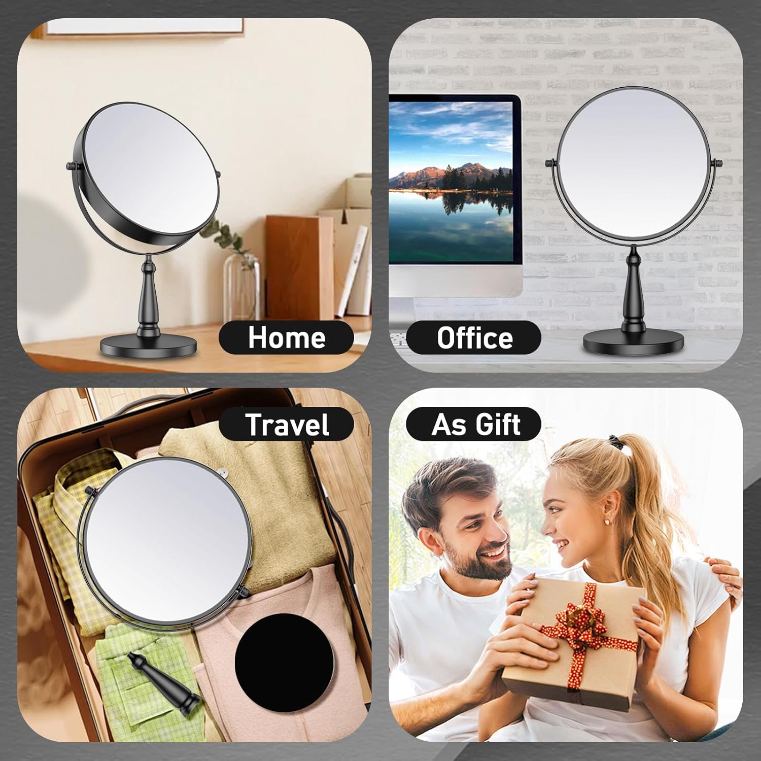 30X Magnifying Mirror, Vanity Mirror Tabletop for Women, Metal Makeup Mirror with Magnification, Desk Mirror with Stand for Home & Office Decoration, Great Gift Option, 8 Inch, Black