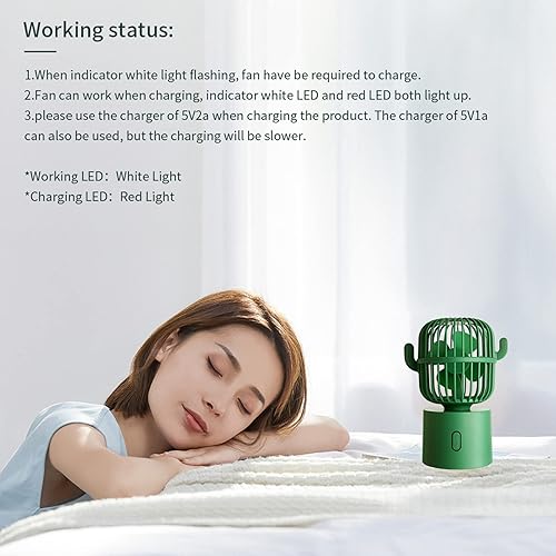 Miniatura 6 de Ventilador de mano portátil para viajes, ventilador de cactus, lindo ventilador de escritorio pequeño, silencioso ventilador de mesa portátil USB