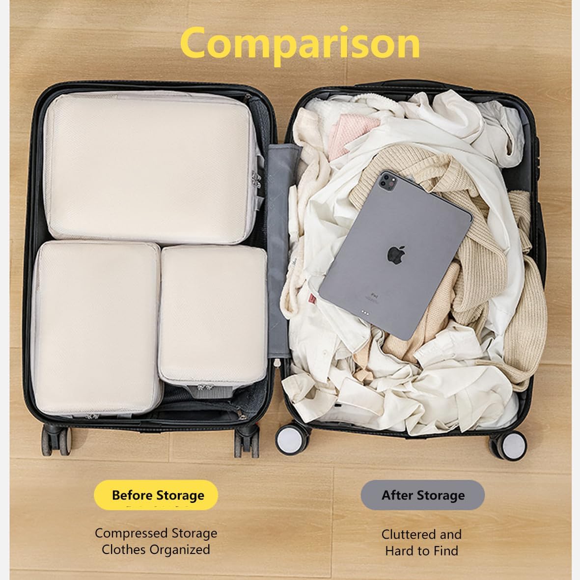8 Set Compression Packing Cubes - Lightweight, Expandable Travel Packing Organizers with Clear Toiletry Bag and Backpack for Carry-On Luggage