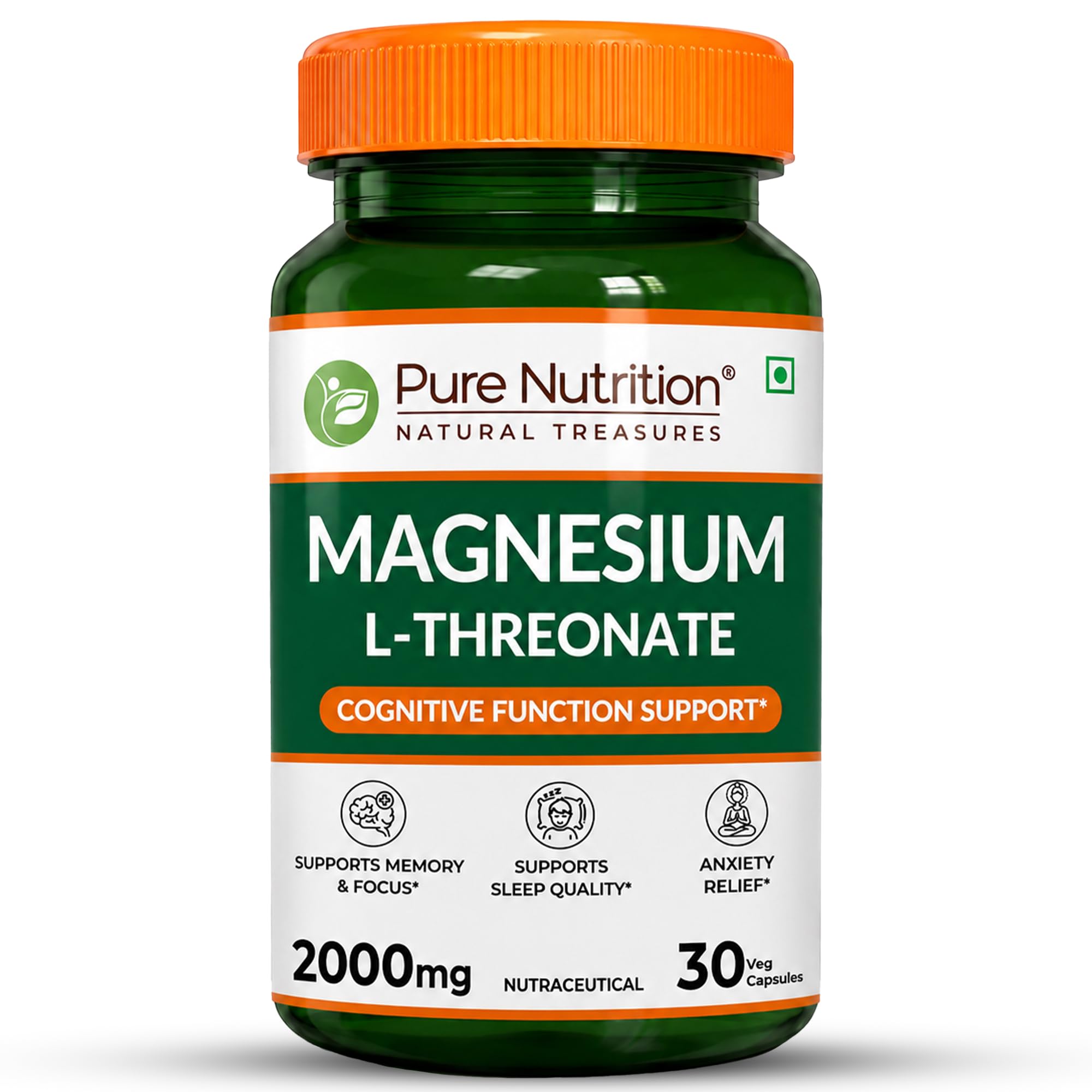 Pure Nutrition Magnesium L Threonate Supplement – 30 Tablets | Magnesium Supplement Suports Relaxation & Better Sleep | Enhances Memory, Cognitive Function & Brain Health