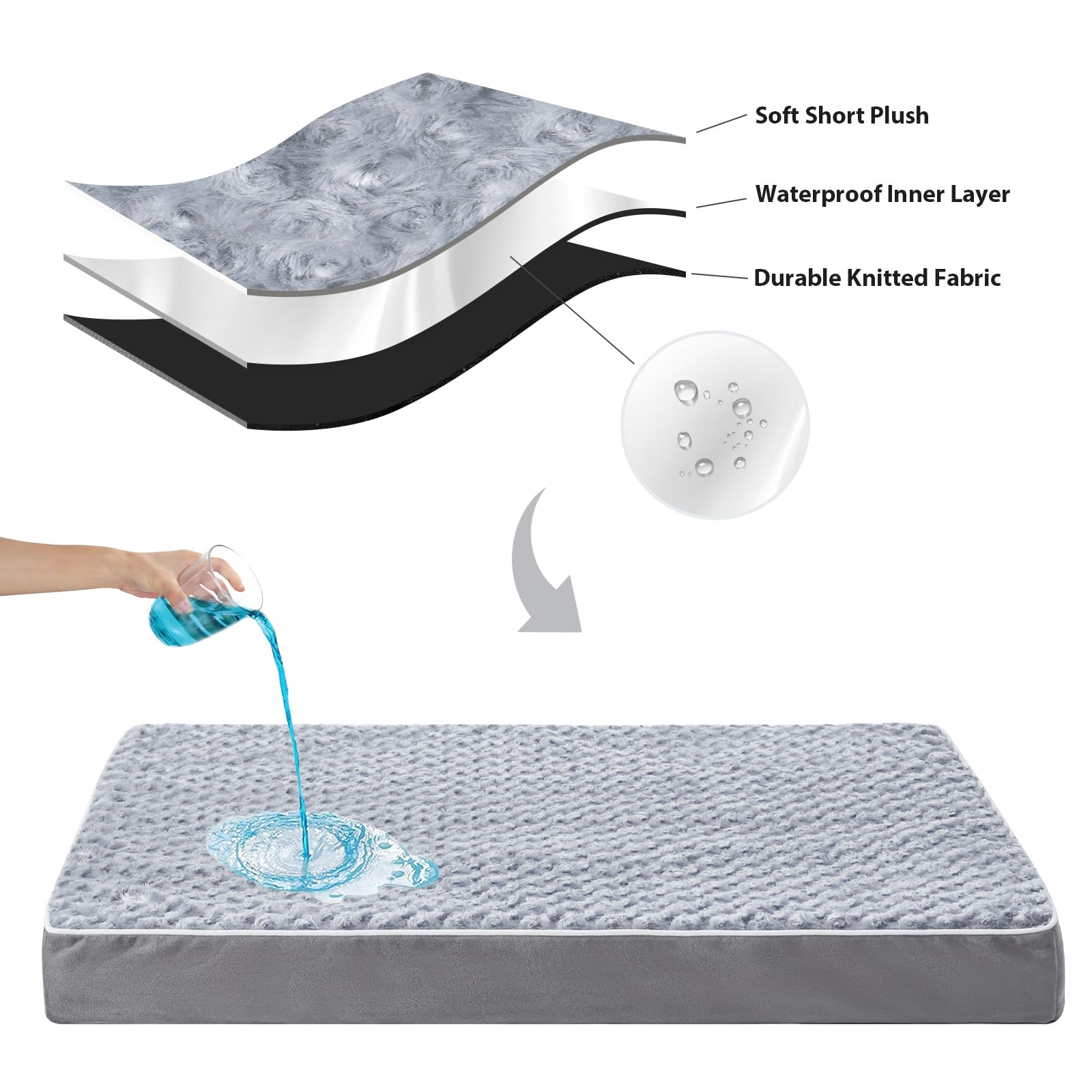 WNPETHOME Cama ortopédica para perros, cama para mascotas para perros grandes, espuma de caja de huevos, felpa rosa suave, funda extraíble impermeable