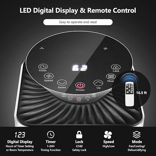 Miniatura 5 de PETSITE Aire acondicionado portátil, unidad de refrigeración de CA 3 en 1 deshumidificadora, función de ventilador y enfriador de aire, control